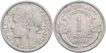 ФРАНЦИЯ 1 ФРАНК 1945 KM 885a.1 алюминий 4546-1233