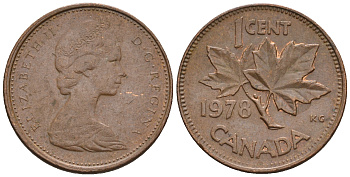 Канада 1 цент 1978 Елизавета II (1952-2022), кленовый лист KM 59.1 бронза 4609-147
