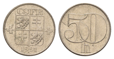 Чехословакия 50 геллеров 1991 KM 144 медно-никель 4674-669