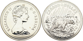 Канада 1 доллар 1980 Арктические территории, полярный медведь KM 128 серебро PROOFLIKE 01-172-43