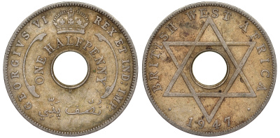 Британская Западная Африка 1/2 пенни 1947 H, Георг VI KM 18 медно-никель 25-2227