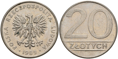 Польша 20 злотых 1989 MW Y 153.2 медно-никель 4187-742