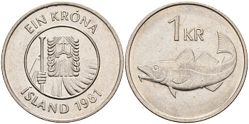 Исландия 1 крона 1981 треска KM 27 медно-никель    4603-221