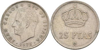 Испания 25 песет 1975 (80) Хуан Карлос I (1975-2014) KM 808 медно-никель 4149-1043