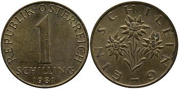 АВСТРИЯ 1 ШИЛЛИНГ 1981 KM 2886 алюминиевая бронза 33-551
