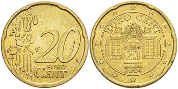 АВСТРИЯ 20 ЕВРОЦЕНТОВ 2004 KM 3086 латунь 4543-142