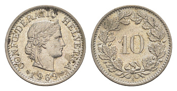 Швейцария 10 раппенов 1969 B KM 27 медно-никель 4625-444