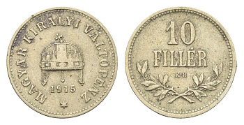 Венгрия 10 филлеров 1915 KB, Франц Иосиф I (1848-1916) KM 494 медь цинк никель 4665-728