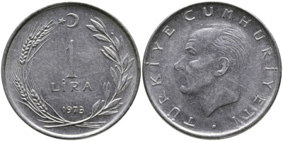 Турция 1 лира 1973 Мустафа Кемаль Ататюрк KM 889а.2 нержавеющая сталь 4178-611