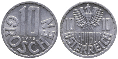 АВСТРИЯ 10 ГРОШЕЙ 1975 KM 2878 алюминий 53-742