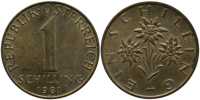 АВСТРИЯ 1 ШИЛЛИНГ 1981 KM 2886 алюминиевая бронза 33-551