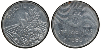 БРАЗИЛИЯ 5 КРУЗЕЙРО 1982 КОФЕ KM 591 сталь aUNC 72-942