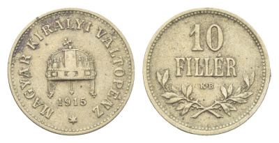 Венгрия 10 филлеров 1915 KB, Франц Иосиф I (1848-1916) KM 494 медь цинк никель 4665-728