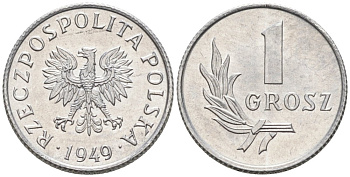 Польша 1 грош 1949 MW KM 39 алюминий UNC 3458-163