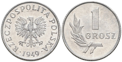 Польша 1 грош 1949 MW KM 39 алюминий UNC 3458-163