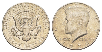 США 1/2 доллара (50 центов) 1974 Джон Кеннеди KM 202b медь плакированная медно-никелем aUNC 4536-941