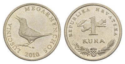 Хорватия 1 куна 2010 западный соловей, легенда на латинском KM 20.2 медь цинк никель aUNC 4652-814