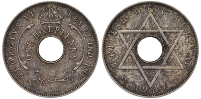 Британская Западная Африка 1/2 пенни 1947 H, Георг VI KM 18 медно-никель 25-2213