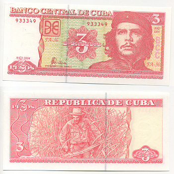 Куба 3 песо 2004 Че Гевара, Че Гевара рубит сахарный тростник Pick 127 бумага UNC (пресс) 448-154-3