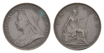 Великобритания 1 фартинг 1895 Виктория (1837-1901) KM 788.1, Spink 3963 бронза 4630-164