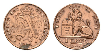 Бельгия 1 сантим 1912 Belges KM 76 медь 71-134