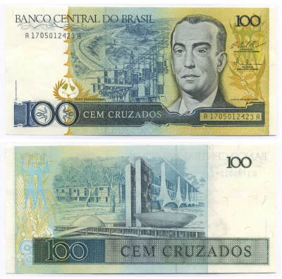 БРАЗИЛИЯ 100 КРУЗАДО 1987 ПОДПИСЬ 25, ЖУСЕЛИНУ КУБИЧЕК Pick 211c бумага UNC (ПРЕСС) 8595-28-1-2