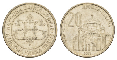 Сербия 20 динаров 2003 KM 38 медь цинк никель aUNC 4648-112