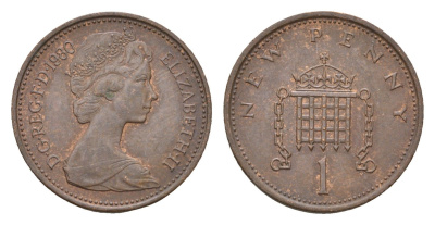 Великобритания 1 пенни 1980 Елизавета II (1952-2022) KM 915, Spink 4237 (B1) бронза 4674-429