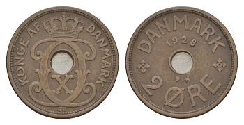 Дания 2 эре 1928 N, Кристиан X (1912-1947) KM 827 бронза 4639-738