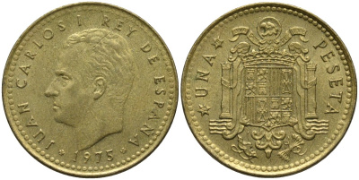 Испания 1 песета 1975 (78) Хуан Карлос I (1975-2014) KM 806 алюминиевая бронза 4171-451