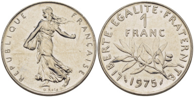 ФРАНЦИЯ 1 ФРАНК 1975 СЕЯТЕЛЬ KM 925.1 никель 67-851