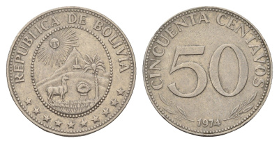 Боливия 50 сентаво 1974 KM 190 сталь плакированная никелем 4666-1141