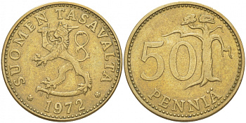 ФИНЛЯНДИЯ 50 ПЕННИ 1972 S KM 48 алюминиевая бронза 3457-927