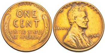 США 1 ЦЕНТ 1944 ЛИНКОЛЬН KM А132 медь цинк 218-919