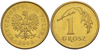 Польша 1 грош 2003 MW KM 276, Parchimowicz 701l латунь UNC 4516-1047