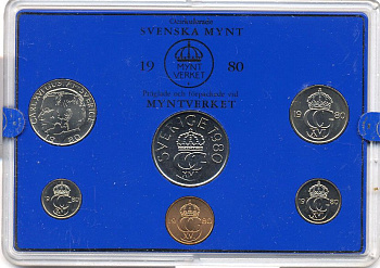 Швеция набор монетного двора из 6 монет 1980 в пластике, Карл XVI Густав (1973- ) KM MS15 UNC 4-3-6-129