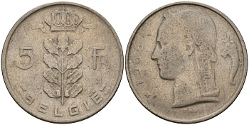 Бельгия 5 франков 1965 Belgie, Бодуэн I (1951-1993) KM 135 медно-никель 4156-637
