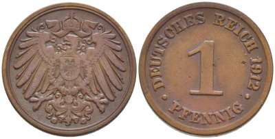 ГЕРМАНИЯ 1 ПФЕННИГ 1912 G KM 10, J. 10, Weege 2 медь 206-369