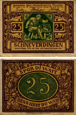 ШНЕФЕРДИНГЕН 25 ПФЕННИГОВ 1921 25 ФЕВРАЛЯ 1921 - 1922, НОТГЕЛЬД, ЗЕМЛЯ НИЖНЯЯ САКСОНИЯ Keller 1193.1 бумага 6318-15-2-2