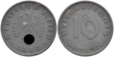 Германия 10 рейхспфеннигов 1940 B KM 101, J. 371 цинк 4401-512