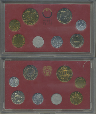 Австрия набор из 8 монет 1994 официальный набор, 2, 5, 10, 50 грошей, 1, 5, 10, 20 шиллингов, 800 лет Венскому мондвору, в пластике KM MS 3 UNC 6-6-2-12