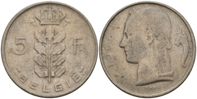 Бельгия 5 франков 1965 Belgie, Бодуэн I (1951-1993) KM 135 медно-никель 4156-637