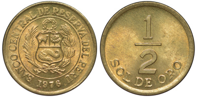 Перу 1/2 соля 1976 KM 265 латунь aUNC 4189-943