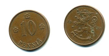 Финляндия 10 пенни 1926 республика (1918-1962) KM 24 медь 46-1516