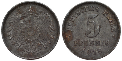 Германия 5 пфеннигов 1918 F KM 19, J. 297, Weege 5 железо 4118-1045