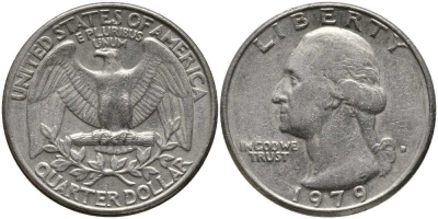 США 25 ЦЕНТОВ = КВОТЕР 1979 D, ВАШИНГТОН KM А164а медь плакированная медно-никелем 113-534