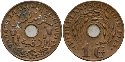 Нидерландская Восточная Индия, Гельдерланд (Gelderland) 1 цент 1945 KM 317 бронза 4132-211