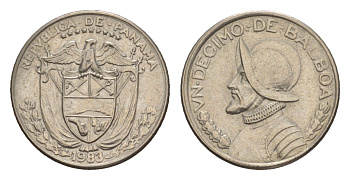 Панама 1/10 бальбоа (10 сентесимо) 1983 KM 10 медь плакированная медно-никелем aUNC 4644-162