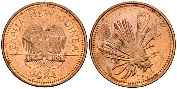 Папуа-Новая Гвинея 2 тойя 1984 Елизавета II (1953-) KM 2 бронза 4573-833