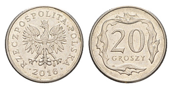 Польша 20 грошей 2016 Y 280 медно-никель 4625-1256